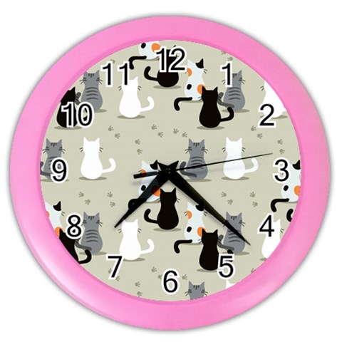 Cute Cat Seamless Pattern Color Wall Clock from ArtsNow.com Front