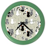 Cute Cat Seamless Pattern Color Wall Clock