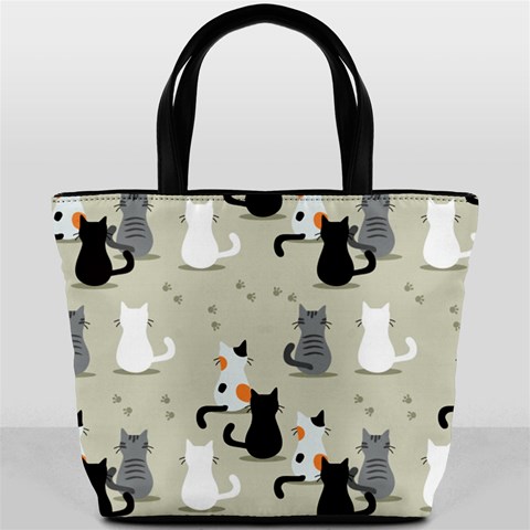 Cute Cat Seamless Pattern Bucket Bag from ArtsNow.com Front