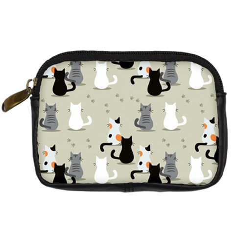 Cute Cat Seamless Pattern Digital Camera Leather Case from ArtsNow.com Front