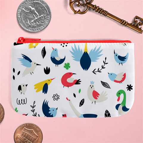 Vector Set Isolates With Cute Birds Scandinavian Style Large Coin Purse from ArtsNow.com Front