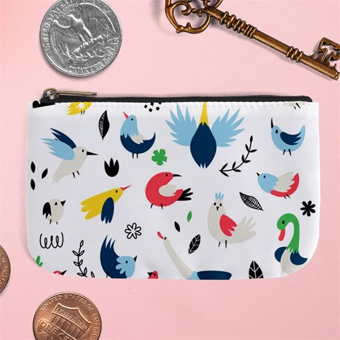 Vector Set Isolates With Cute Birds Scandinavian Style Large Coin Purse from ArtsNow.com Front