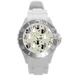 Cute Cat Seamless Pattern Round Plastic Sport Watch (L)