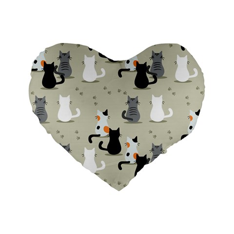 Cute Cat Seamless Pattern Standard 16  Premium Heart Shape Cushions from ArtsNow.com Front