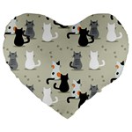Cute Cat Seamless Pattern Large 19  Premium Heart Shape Cushions