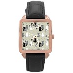 Cute Cat Seamless Pattern Rose Gold Leather Watch 