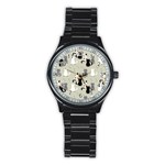 Cute Cat Seamless Pattern Stainless Steel Round Watch