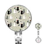 Cute Cat Seamless Pattern Stainless Steel Nurses Watch