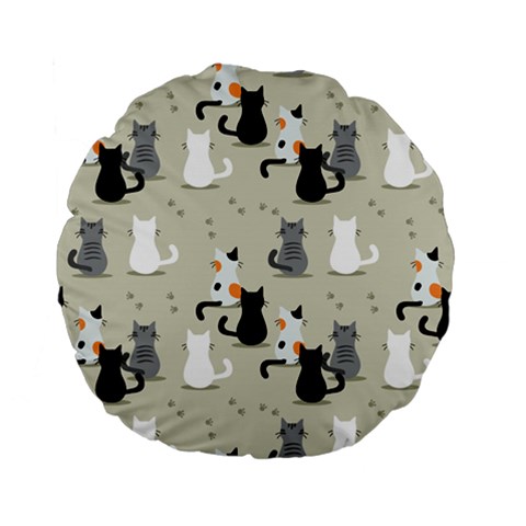 Cute Cat Seamless Pattern Standard 15  Premium Flano Round Cushions from ArtsNow.com Back