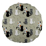 Cute Cat Seamless Pattern Large 18  Premium Flano Round Cushions