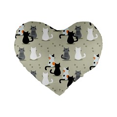 Cute Cat Seamless Pattern Standard 16  Premium Flano Heart Shape Cushions from ArtsNow.com Front