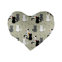 Cute Cat Seamless Pattern Standard 16  Premium Flano Heart Shape Cushions from ArtsNow.com Back