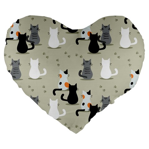 Cute Cat Seamless Pattern Large 19  Premium Flano Heart Shape Cushions from ArtsNow.com Front