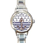 Anchor Background Design Round Italian Charm Watch