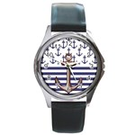 Anchor Background Design Round Metal Watch