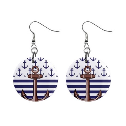 Anchor Background Design Mini Button Earrings from ArtsNow.com Front