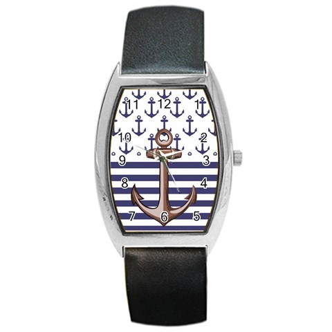 Anchor Background Design Barrel Style Metal Watch from ArtsNow.com Front