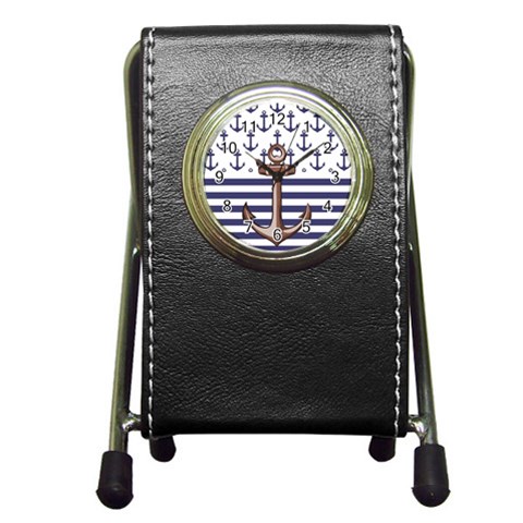 Anchor Background Design Pen Holder Desk Clock from ArtsNow.com Front