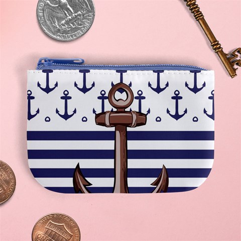 Anchor Background Design Mini Coin Purse from ArtsNow.com Front