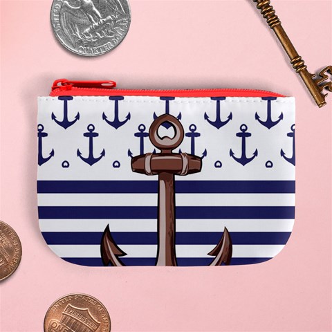 Anchor Background Design Mini Coin Purse from ArtsNow.com Front