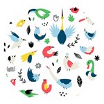 Vector Set Isolates With Cute Birds Scandinavian Style Wooden Bottle Opener (Round)