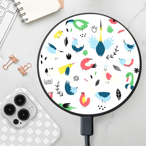 Vector Set Isolates With Cute Birds Scandinavian Style Wireless Fast Charger(Black) from ArtsNow.com Front