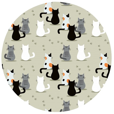 Cute Cat Seamless Pattern Wooden Bottle Opener (Round) from ArtsNow.com Front