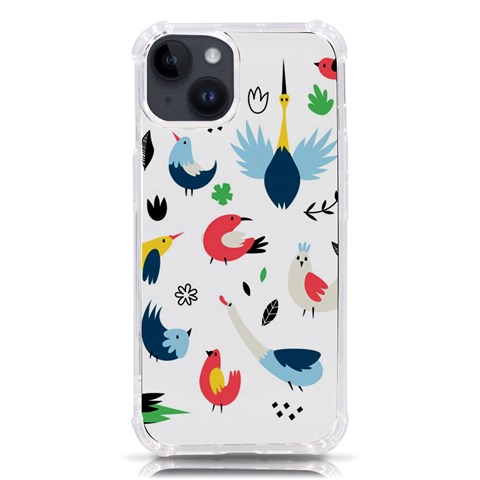Vector Set Isolates With Cute Birds Scandinavian Style iPhone 14 TPU UV Print Case from ArtsNow.com Front