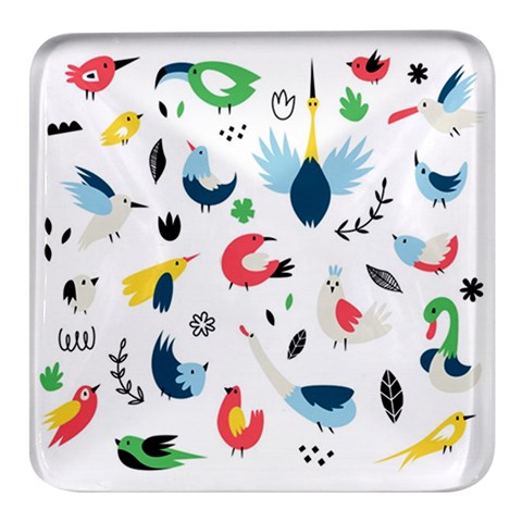 Vector Set Isolates With Cute Birds Scandinavian Style Square Glass Fridge Magnet (4 pack) from ArtsNow.com Front