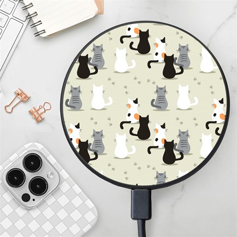 Cute Cat Seamless Pattern Wireless Fast Charger(Black) from ArtsNow.com Front