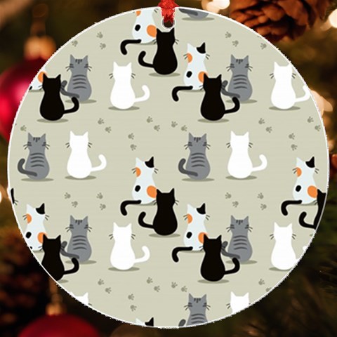 Cute Cat Seamless Pattern UV Print Acrylic Ornament Round from ArtsNow.com Front