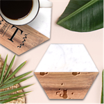 Cute Cat Seamless Pattern Marble Wood Coaster (Hexagon) 