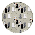 Cute Cat Seamless Pattern Round Glass Fridge Magnet (4 pack)