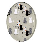Cute Cat Seamless Pattern Oval Glass Fridge Magnet (4 pack)