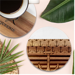 Anchor Background Design Marble Wood Coaster (Round)