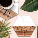 Anchor Background Design Marble Wood Coaster (Hexagon) 