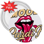 Music Hip Hop Text Black White 3d 3  Buttons (10 pack) 