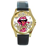 Music Hip Hop Text Black White 3d Round Gold Metal Watch