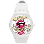 Music Hip Hop Text Black White 3d Round Plastic Sport Watch (M)