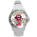 Music Hip Hop Text Black White 3d Round Plastic Sport Watch (L)