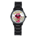 Music Hip Hop Text Black White 3d Stainless Steel Round Watch