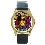 Xtreme Skateboard Graffiti Round Gold Metal Watch