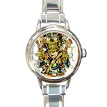 Cowboy Skeleton With Gun Illustration Round Italian Charm Watch