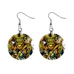 Cowboy Skeleton With Gun Illustration Mini Button Earrings