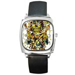 Cowboy Skeleton With Gun Illustration Square Metal Watch