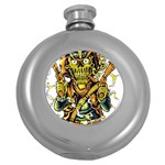 Cowboy Skeleton With Gun Illustration Round Hip Flask (5 oz)