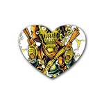 Cowboy Skeleton With Gun Illustration Rubber Heart Coaster (4 pack)