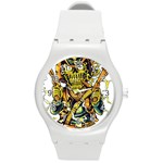 Cowboy Skeleton With Gun Illustration Round Plastic Sport Watch (M)