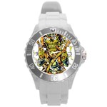 Cowboy Skeleton With Gun Illustration Round Plastic Sport Watch (L)