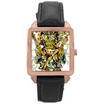 Cowboy Skeleton With Gun Illustration Rose Gold Leather Watch 